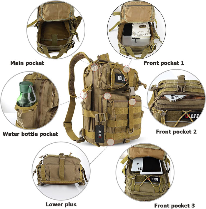 Tactical Backpack Medium EDC DayPack Military Molle Backpacks Bag Outdoor Rucksack for Fishing Hunting Camping (Khaki)