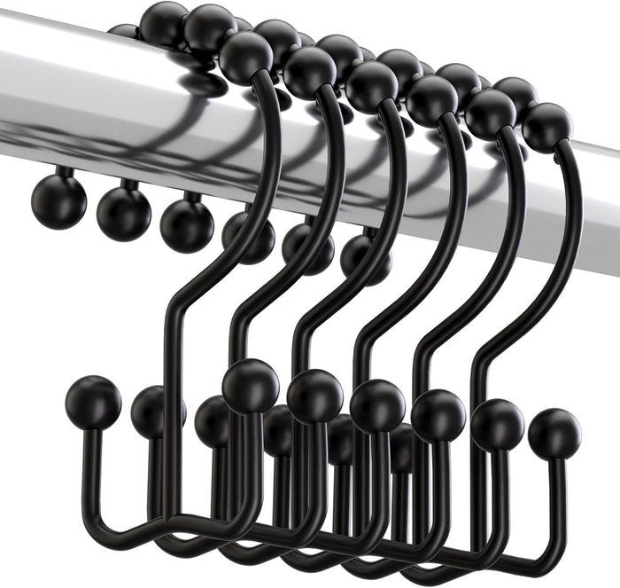 Titanker Shower Curtain Hooks Rings, Rust Resistant Metal Double Glide Shower Hooks Rings for Bathroom Shower Rods Curtains, Set of 12 Hooks - Nickel