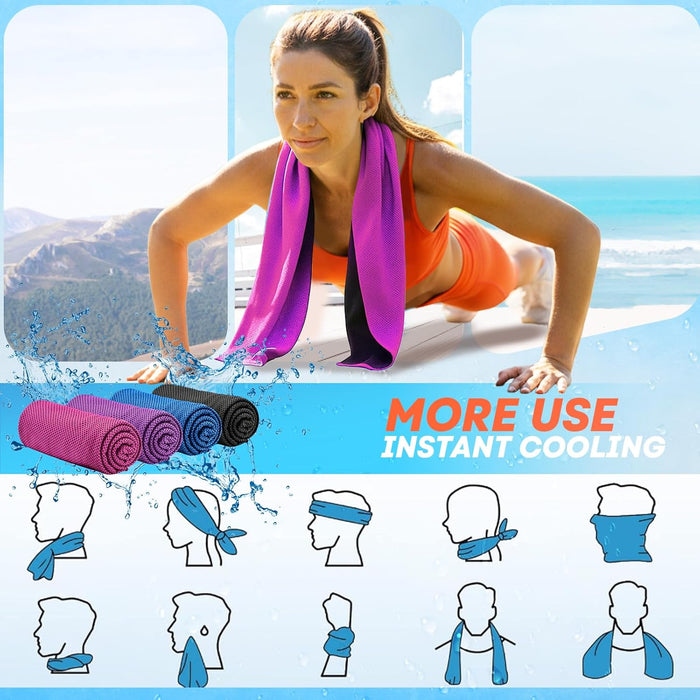 4 Pack Cooling Towels (40"x 12"), Soft Breathable Gym Towels, Tough Outdoors Ice Towel for Neck and Face, Camp Essentials Microfiber Sweat Towels for Gym, Run, Yoga, Workout, Travel, Climb
