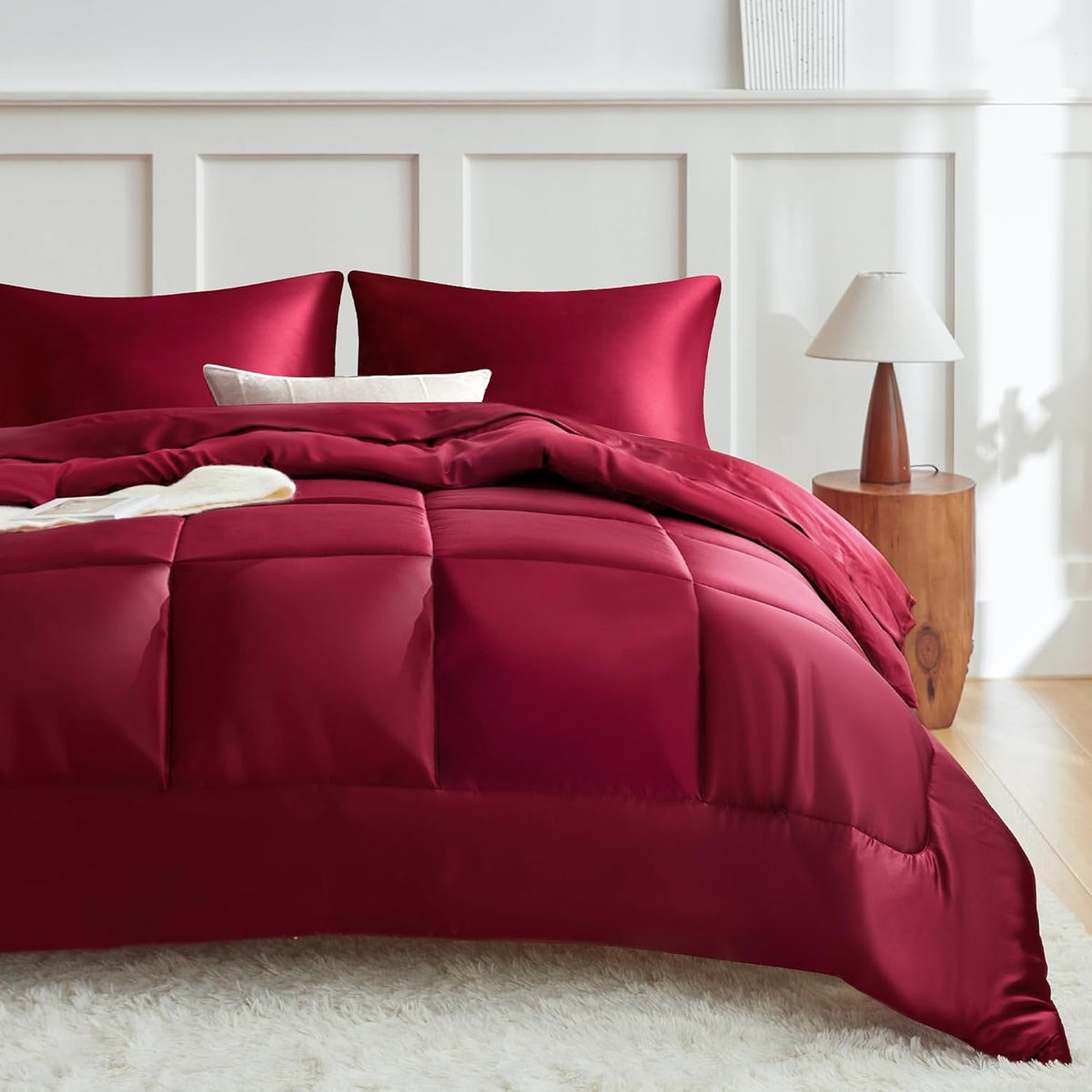 MR&HM King Size Comforter Set Black, Reversible Satin Microfiber Comforter Set for All Seasons, 3 Pieces Non-Slip Silky Soft Bedding Sets with 1 Comforter (104"x90") and 2 Pillowcases (20"x36")