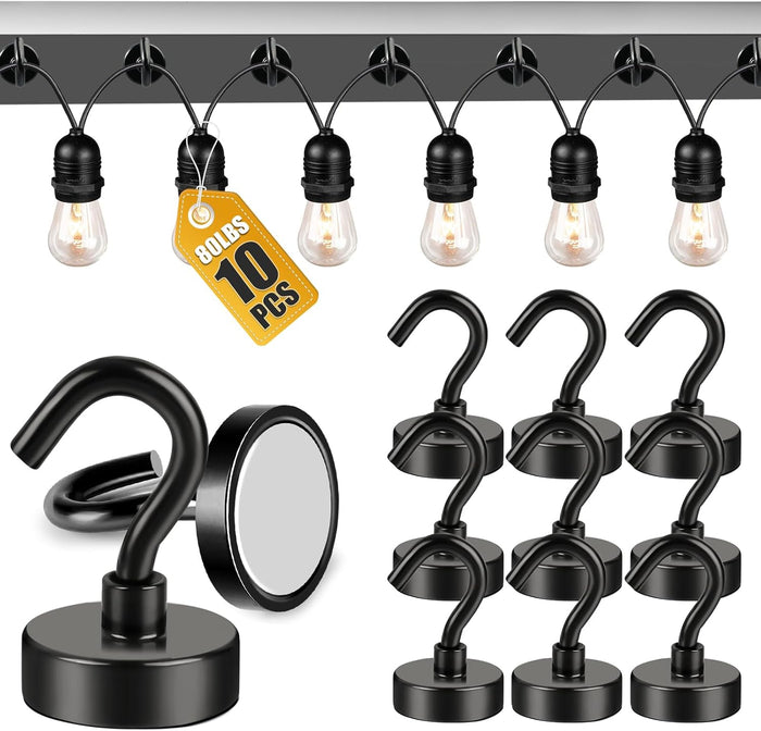 DIYMAG Hooks for Hanging String Lights, 30lbs 2025 Cruise Cabin Ship Essentials N52 Magnetic Hook Heavy Duty Strong Magnets Fridge for Classroom Beach Vacation Kitchen Grills 6 Pack Silver