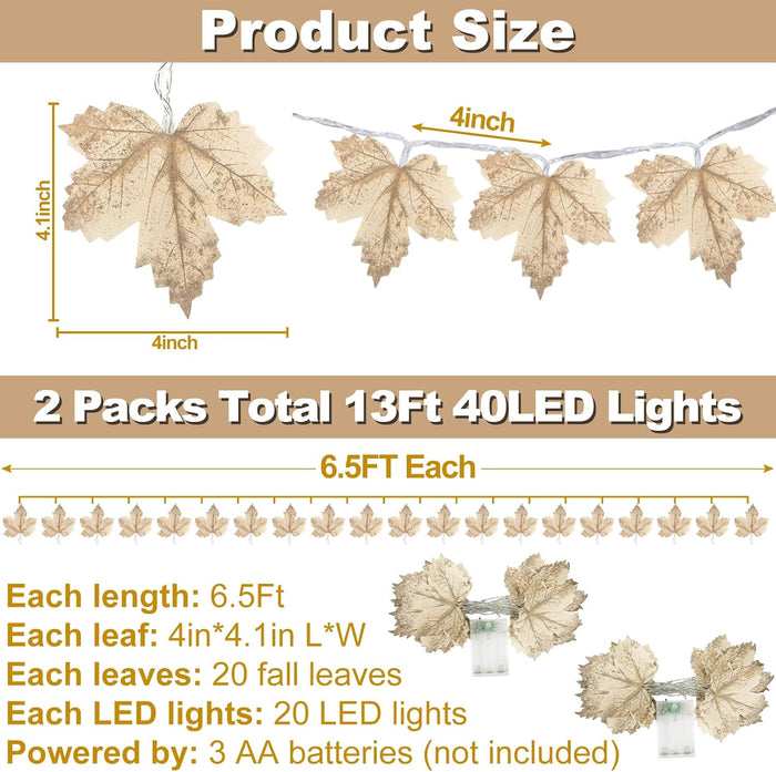 Timer - 2 Pack Fall Decor Fall Garland with Lights Fall Decorations for Home, Lighted Maples Leaves Garland Total 13Ft 40LED Battery Operated Autumn Harvest Halloween Thanksgiving Decor Indoor Outdoor