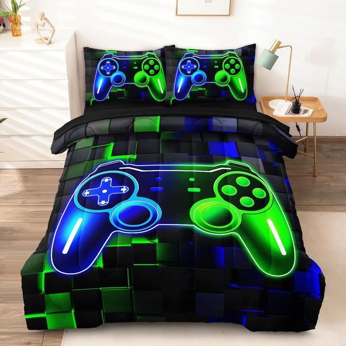 5 Pcs Full Size Bedding Set, Gaming Comforter Set for Boys Teens, Full Gamer Bedding Sets