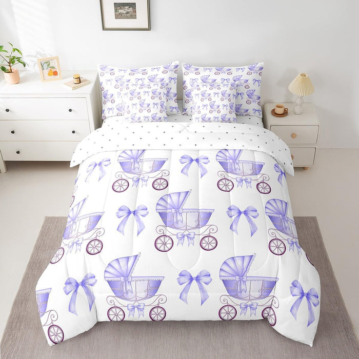 Feelyou Pink Bow Bed Set for Kids Boys Girls Full Size Cute Dreamy Princess Style 7 Pieces Beeding Set Ultra Soft Bow Pattern Bed in a Bag with Comforter, Sheets, Pillowcases Bowknot Room Decor