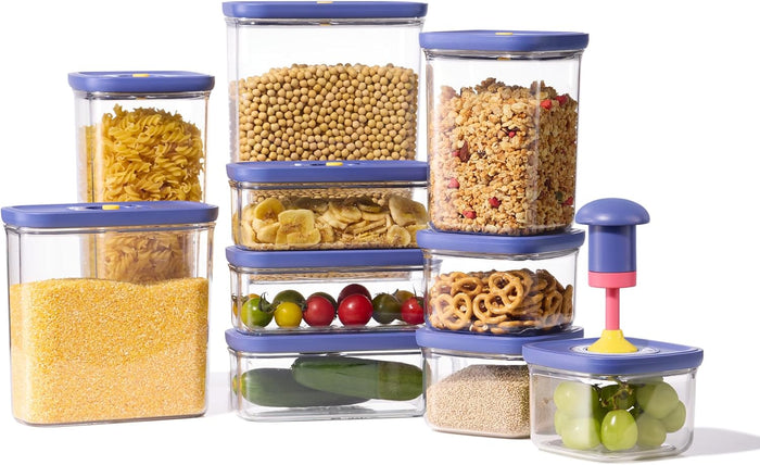 CAROTE Food Storage Containers with Lids 21 PCS Vacuum Seal Containers with Pump BPA-Free Airtight Kitchen and Pantry Organization Canisters Keep Food Fresh up to 5X Longer
