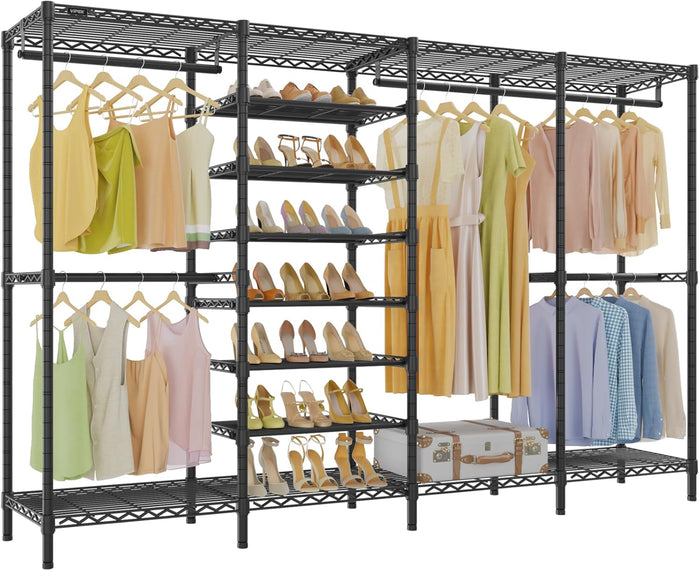 VIPEK S3 Heavy Duty Garment Rack Freestanding Clothes Rack Closet Storage Organizer Large Wardrobe with 6-Tier Shoe Rack, Hanging Rod, Adjustable Shelf, 68.9" L x 15.7" W x 76.4" H, Black