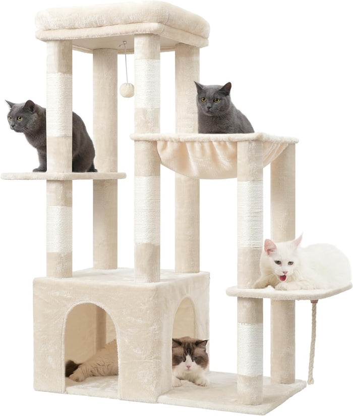 Heybly Cat Tree, 71-Inch Tall Cat Tower for Large Maine Coon Cats with Extra-Large Baseboard, Cat Condo Furniture with Multi-Level Platforms, 2 Hammocks and 12 Scratching Posts, Smoky Gray HCT037G