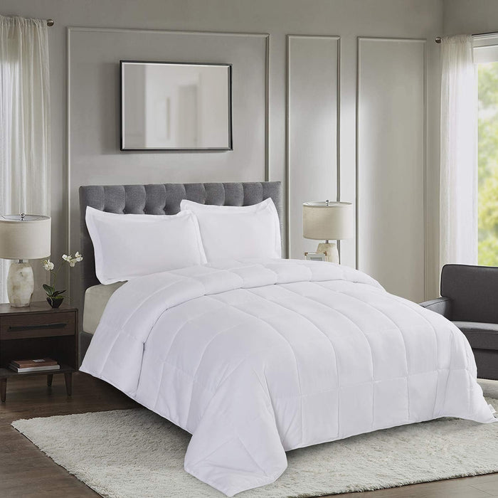 HIG 3pc Dusty Blue Full Size Comforter Set - All Season Reversible Down Alternative Comforter with Two Shams - Quilted Duvet Insert with Corner Tabs - Box Stitched Blanket - Breathable, Soft, Fluffy