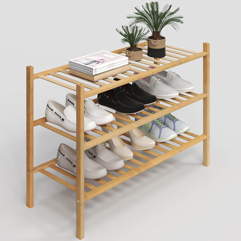 Z&L HOUSE 3-Tier Shoe Rack for Closet, Stackable Bamboo Shoe Rack for entryway, Hallway, Bathroom, Multifunctional Utility Free Standing Shoe Shelf Black
