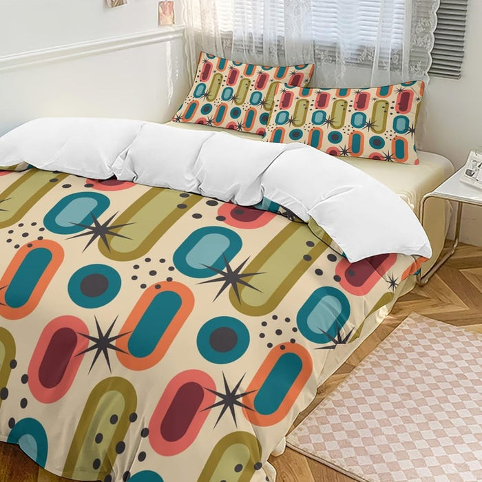 Modern Mid Century Duvet Cover, Vintage Geometry Bedding Sets Soft Comforter Cover，Aesthetic Abstract Art Bedding 3 Piece (1 Duvet Cover 86"x70" + 2 Pillow Sham 20"x30")