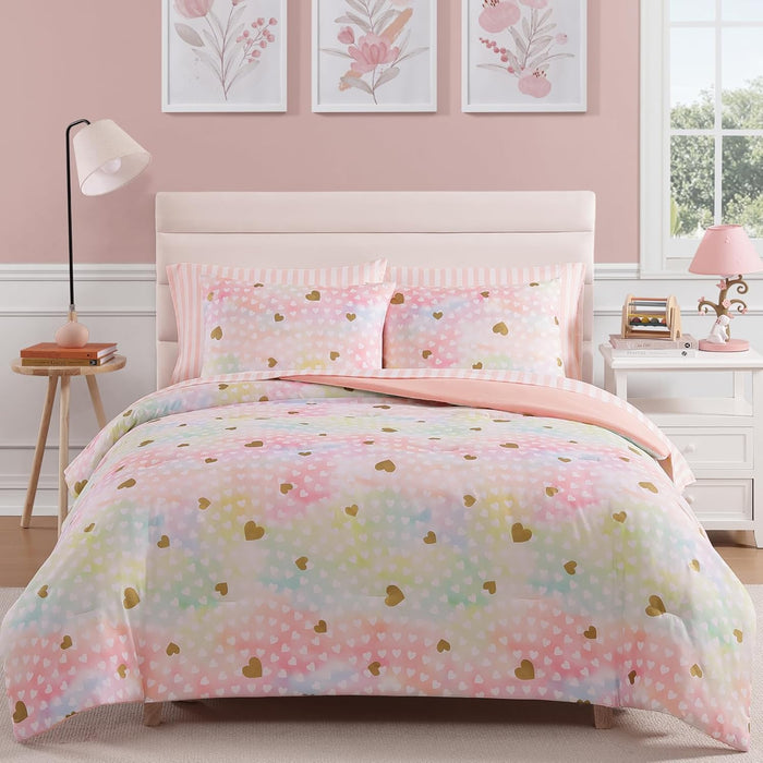 Full Size Comforter Sets with Sheets for Girls-7 Pieces Full Size Bedding Sets with Pink Comforter, Sheets, Pillowcases & Shams for Kids (Pink Diamond, 76" X 86")
