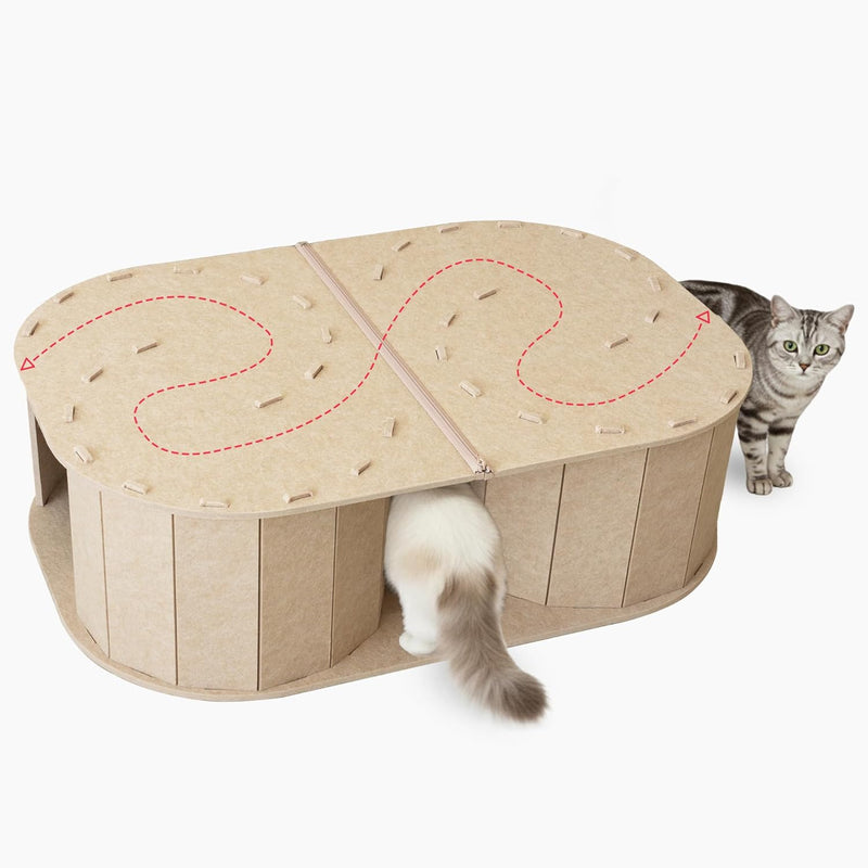 PETKARAY 2-Story Felt Cat House, Large Bed Cave for Indoor Cats, Felt Tunnel Hideaway Condo for Multi-Cat Households, 23.6x22x12 inches, Grey