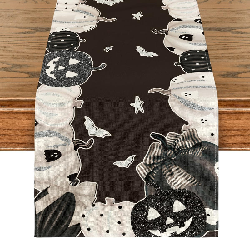 Artoid Mode Pink Jack-O-Lantern Pumpkin Bat Halloween Table Runner, Holiday Kitchen Dining Table Decoration for Indoor Outdoor Home Party Decor 13 x 72 Inch
