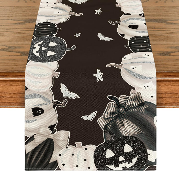 Artoid Mode Pink Jack-O-Lantern Pumpkin Bat Halloween Table Runner, Holiday Kitchen Dining Table Decoration for Indoor Outdoor Home Party Decor 13 x 72 Inch