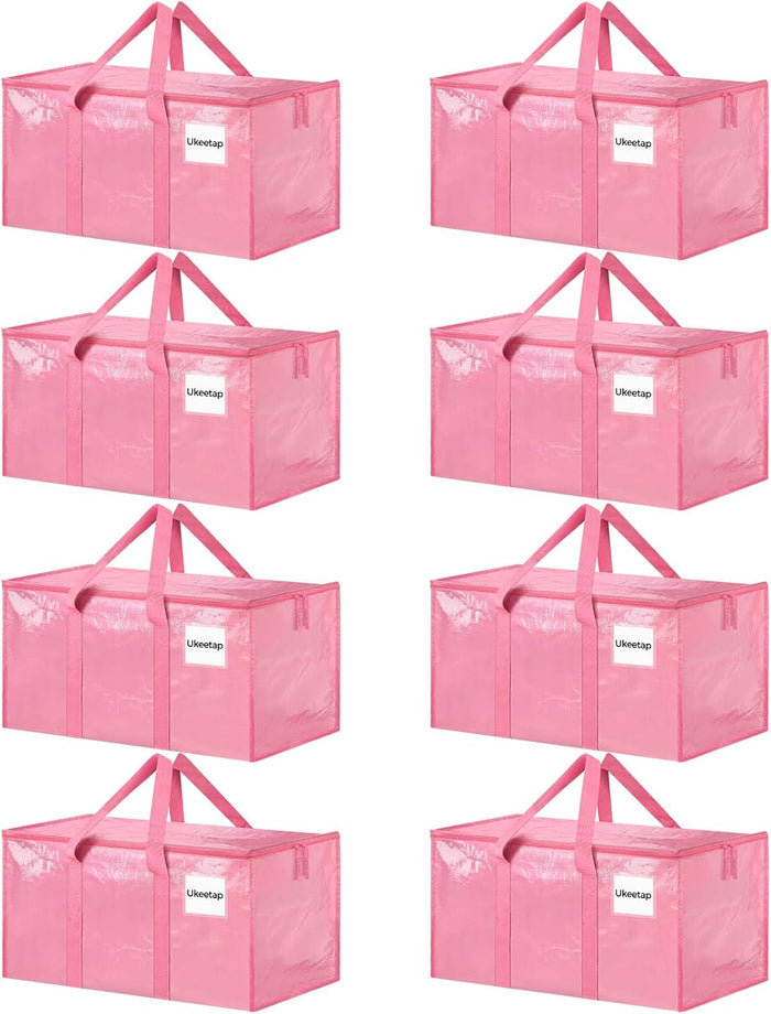 8 Pack Extra Large Heavy Duty Moving Bags, Clear Storage Bins with Lids, Reinforced Handles & Heavy-Duty Zippers Moving Boxes Storage Bags Totes for Clothes Packing, Dorms, College Supplies, Clear