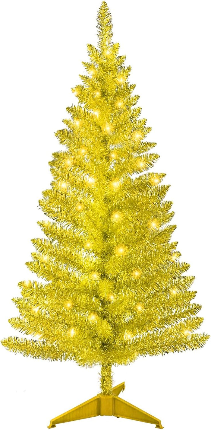 4ft Lighted Artificial Blue Christmas Tree, Not Pre-lit Blue Tinsel Pine Trees with Lights, Ideal for Ideal for Home, Office, and Xmas Party Décor - Includes Stand