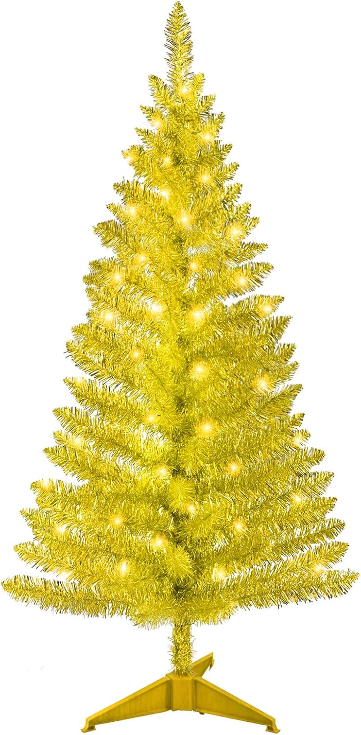 4ft Lighted Artificial Blue Christmas Tree, Not Pre-lit Blue Tinsel Pine Trees with Lights, Ideal for Ideal for Home, Office, and Xmas Party Décor - Includes Stand