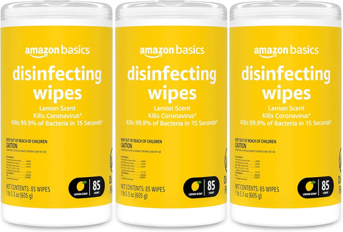 Amazon Basics Disinfecting Wipes, Lemon & Fresh Scent, Sanitizes/Cleans/Disinfects/Deodorizes, 340 Count (4 Packs of 85)