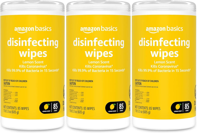 Amazon Basics Disinfecting Wipes, Lemon & Fresh Scent, Sanitizes/Cleans/Disinfects/Deodorizes, 340 Count (4 Packs of 85)
