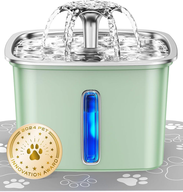 Veken Innovation Award Winner Stainless Steel Cat Water Fountain, 95oz/2.8L Automatic Pet Fountain Dog Water Dispenser with Replacement Filters & Silicone Mat, Gifts for Christmas, Cats, Dogs (Silver)