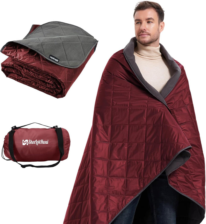 4-in-1 Large Camping Blankets - Waterproof, Windproof Fleece Outdoor Blankets for Stadium, Sports, Car, Concert - 81"x57", Portable (Dark Gray)