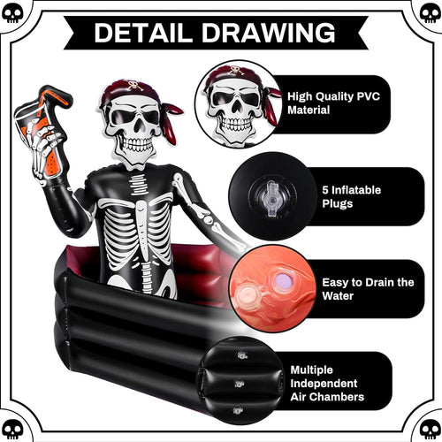 39 Inch Halloween Inflatable Decorations Skeleton Drink Cooler, Large Capacity Ice Bucket for Drinks, Halloween Party Supplies for Indoor Outdoor Garden Lawn Yard Decorations