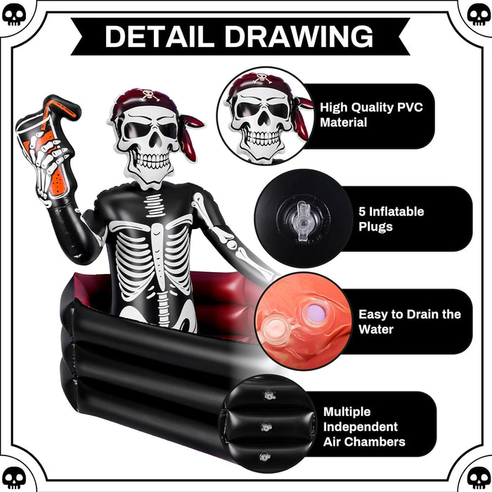39 Inch Halloween Inflatable Decorations Skeleton Drink Cooler, Large Capacity Ice Bucket for Drinks, Halloween Party Supplies for Indoor Outdoor Garden Lawn Yard Decorations