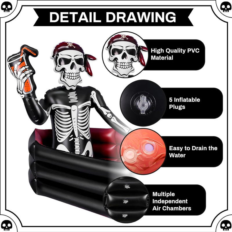 39 Inch Halloween Inflatable Decorations Skeleton Drink Cooler, Large Capacity Ice Bucket for Drinks, Halloween Party Supplies for Indoor Outdoor Garden Lawn Yard Decorations
