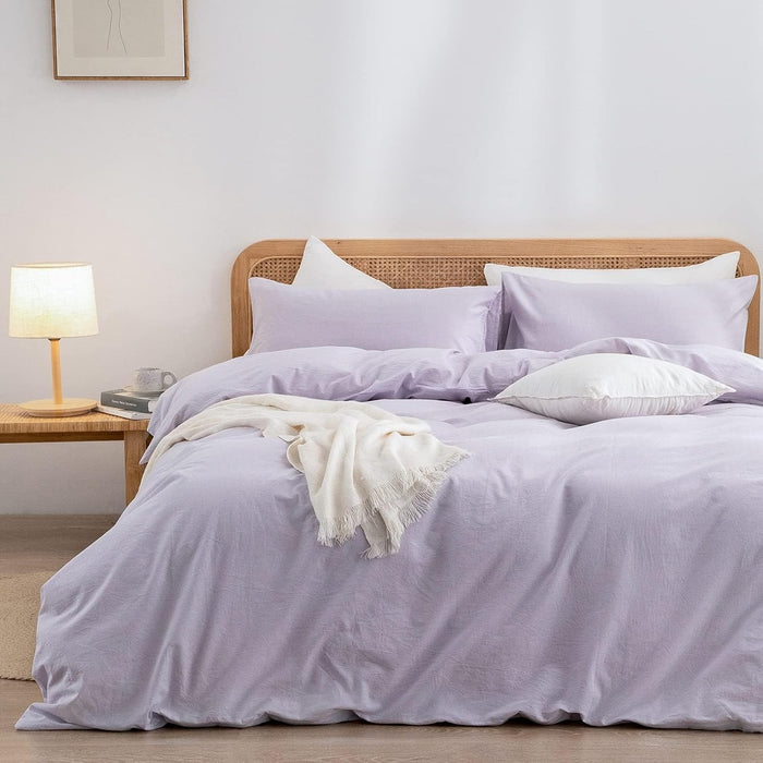 BESTOUCH Duvet Cover Set 100% Washed Cotton Linen Feel Super Soft Comfortable Chic Lightweight 3 PCs Home Bedding Set Solid Cornflower Blue Full/Double