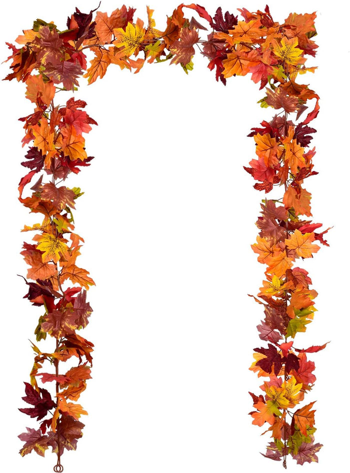 DearHouse 2 Pack Fall Maple Leaf Garland - 5.9Ft/Piece Hanging Vine Artificial Autumn Foliage for Thanksgiving, Home, Wedding, Fireplace, Party, Christmas Decor (Light Orange)