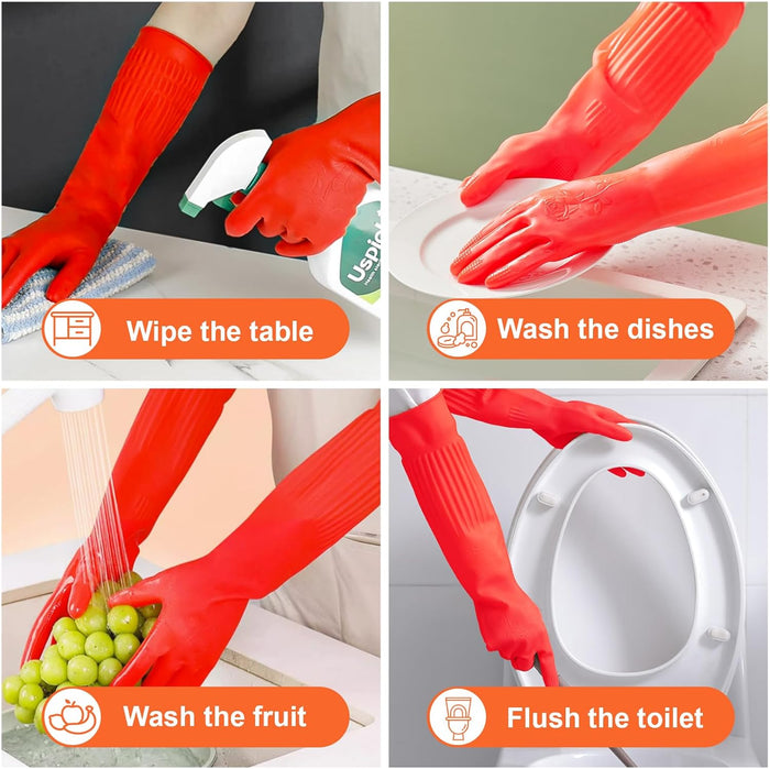 North Tower Kitchen Washing Room Gloves Fleece Lined, Reusable, Waterproof with Extra-Long Cuff & Anti-Slip Design for Household & Kitchen Use,15",2 Pairs Large