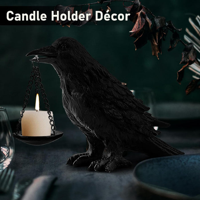 Halloween Decorations Indoor Gothic Home Decor Raven Lamp Tealight Holder for Bedroom Fake Crow Candle Holder Halloween Table Decorations Black