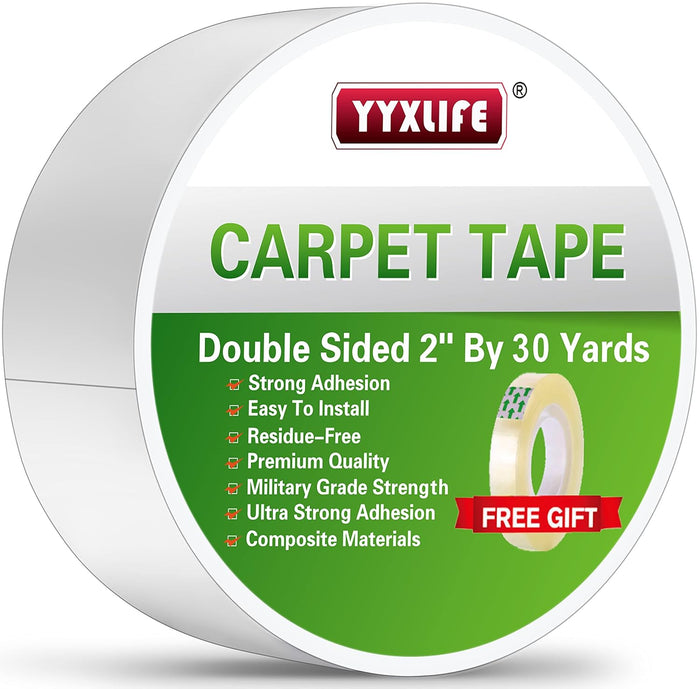YYXLIFE Double Sided Removable Rug Tape - Carpet Adhesive for Hardwood Floors,Non Slip Anti Curling Floor Tape for Area Rugs,Mats,Carpets - No Residue Strong Hold for Tile, 2Inch x 10Yards,White