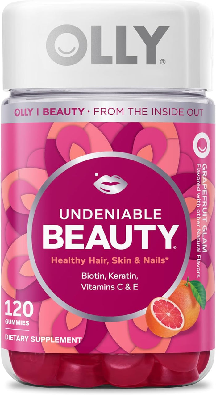 OLLY Undeniable Beauty Gummy, For Hair, Skin, Nails, Biotin, Vitamin C, Keratin, Chewable Supplement, Grapefruit, 30 Day Supply - 60 Count