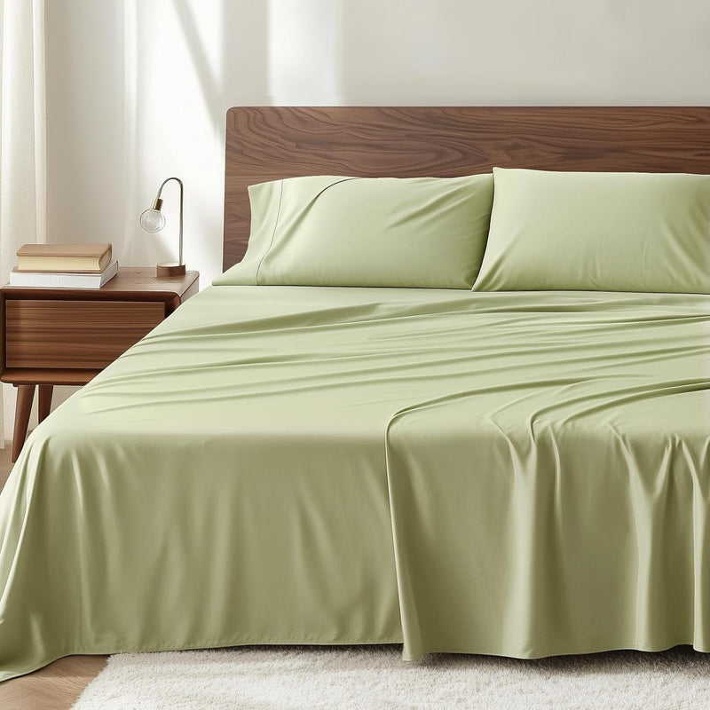 Viscose Derived from Bamboo, Soft Cooling Bedding with Silky Smooth Finish,16" Deep Pocket, Hypoallergenic, Breathable, 3 Piece Twin Luxury Hotel Sage Green Bed Sheet Set, Oeko-Tex Certified