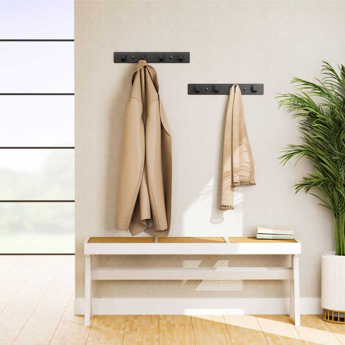 Black Coat Rack Wall Mount - 12.5 inch Modern Metal Hook Rail with 4 Right-Angle Hooks, Drill-Mounted Organizer for Coats, Hats, Bags in Entryway, Bathroom, Bedroom (1 Pack)