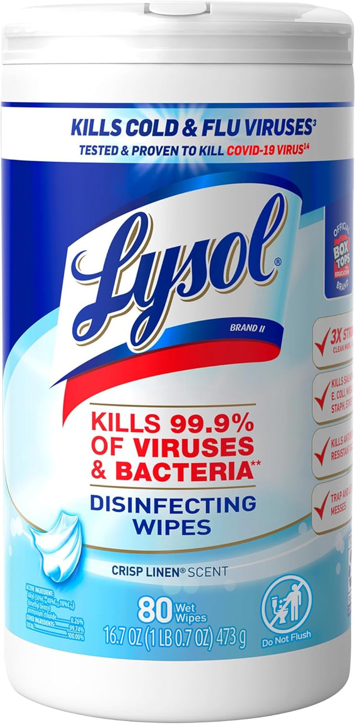 Lysol Disinfecting Wipes Bundle, Home Apartment Dorm Room Essentials and Cleaning Supplies, All Purpose Cleaner, Multi-surface Cleaning Wipes, Lemon and Lime Sanitizing Wipes Bundle, 80 Count