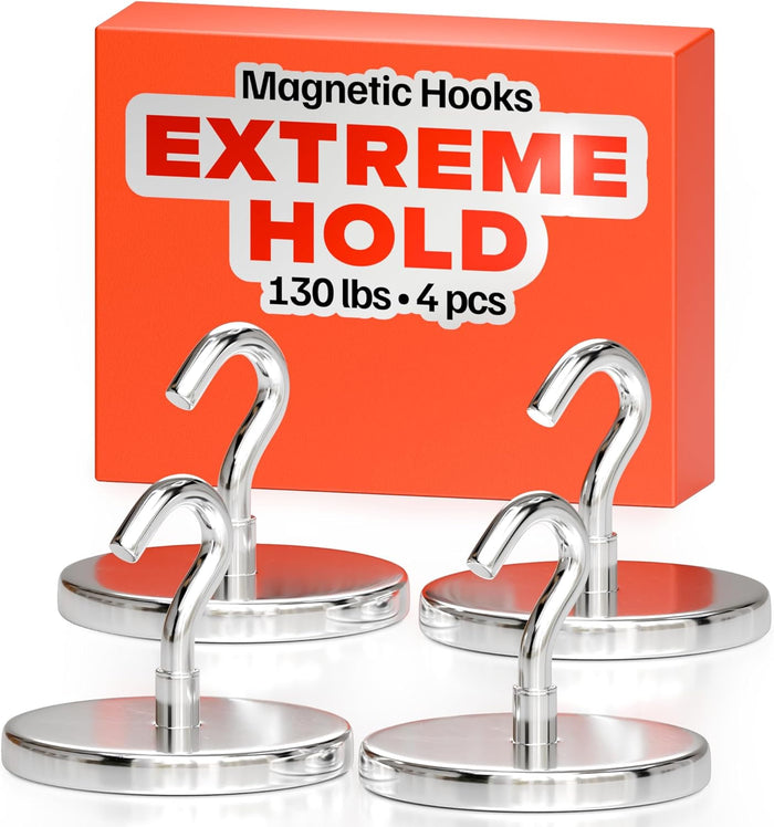 Magnetic Hooks 27 LBS (Pack of 10 Silver) - Heavy Duty Neodymium Hooks for Outdoor & Backyard Use - Strong Rare Earth Magnets for Cruise Cabins - Magnetic Hooks for Kitchen & Refrigerators