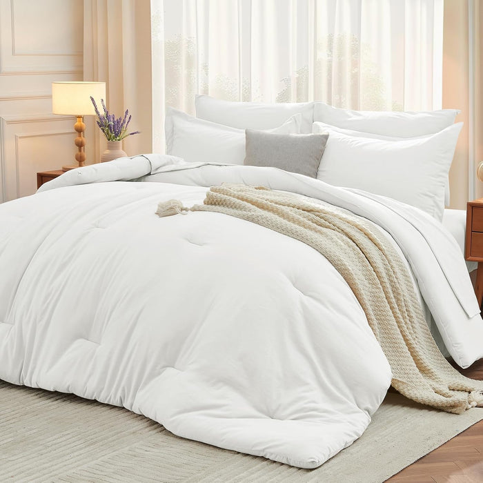 MUXHOMO 5 Pieces Twin XL Comforter Set, Soft Bed in a Bag Twin XL Size, All Season Bedding Set with Comforter, Flat Sheet, Fitted Sheet, Pillowcases & Shams, Lavender