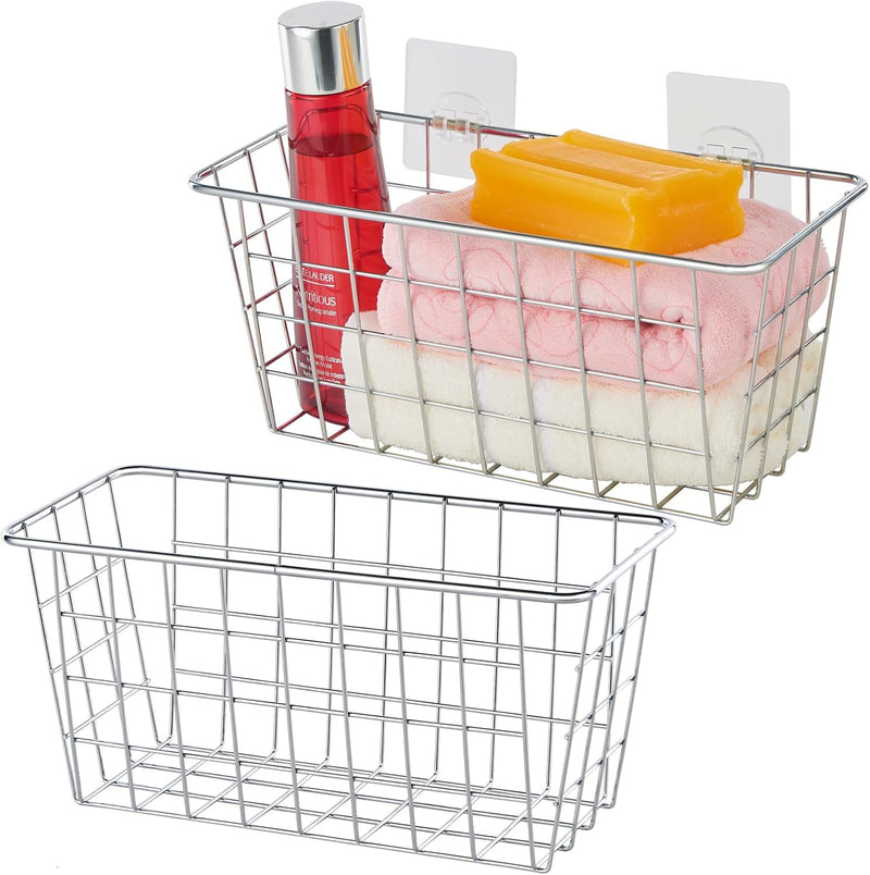 4 Pack Hanging Sorage Basket, Bathroom Basket, Household Goods, with Traceless Tape, no Drilling, for Cabinet Storage, Kitchen, Bathroom, Storage Room,Black