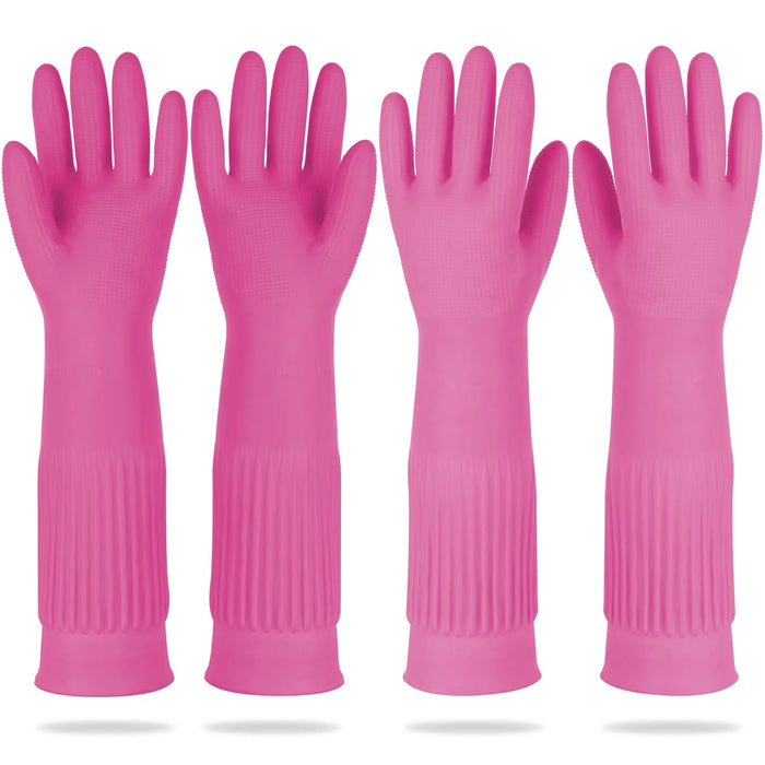 Mamison 2 Pairs Reusable Waterproof Household Dishwashing Cleaning Rubber Gloves, Non-Slip Kitchen Glove (Green, Medium (Pack of 2))