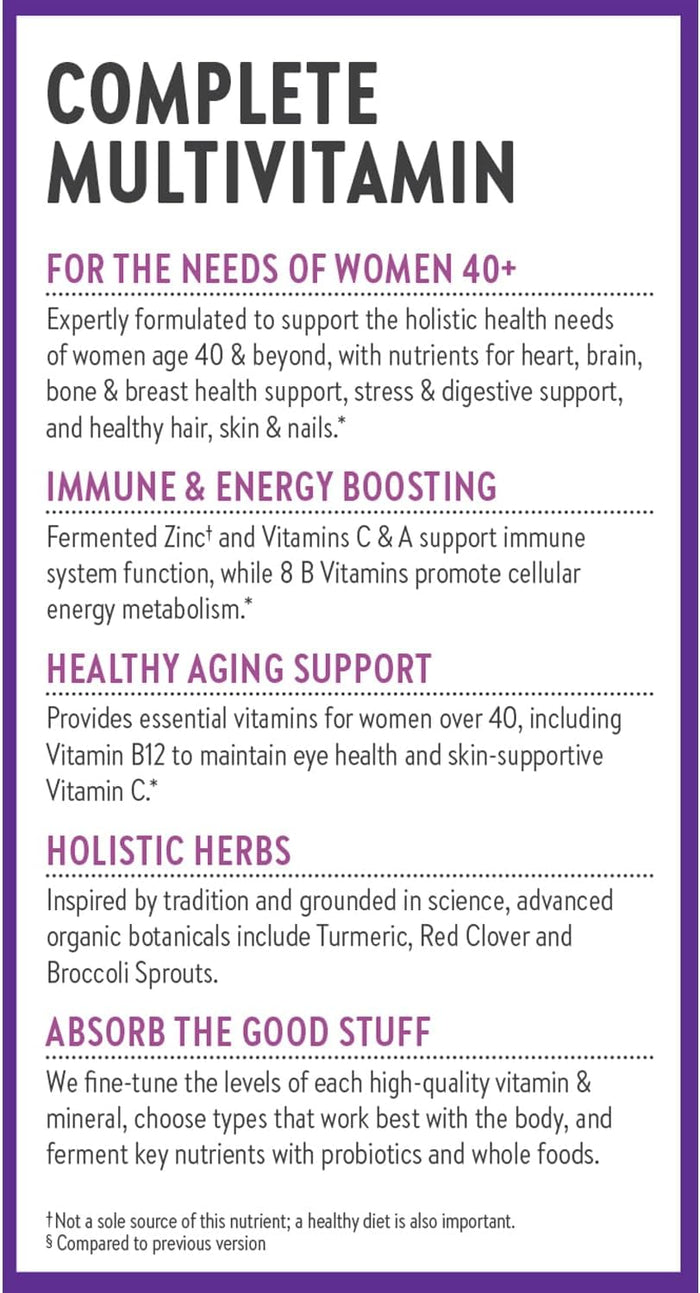 New Chapter Women's Multivitamin 40 plus with Fermented Vitamin C, Vitamin D3, Vitamin B12, Chaste Tree & Zinc - Every Woman's One Daily 40+, Made with Organic Vegetables & Herbs - 72 Tablets