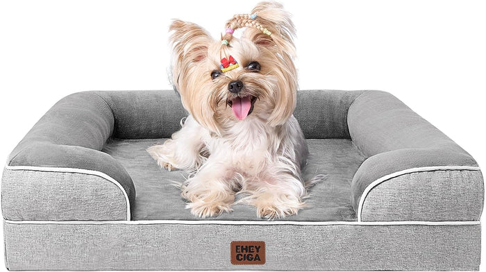 EHEYCIGA Orthopedic Dog Beds Large Sized Dog, Waterproof Memory Foam Pet Bed with Sides, Non-Slip Bottom Large Pet Bed with Washable Removable Cover, Grey