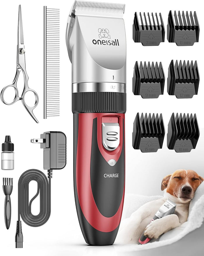 oneisall Dog Clipper Low Noise, Dog Grooming Kit with Rechargeable, Pet Shaver Cordless Electric Quiet Hair Clipper Set for Dogs Cats Pets（Gold）