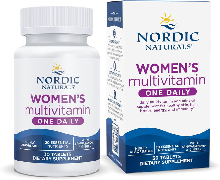 Nordic Naturals Women’s Multivitamin One Daily - Skin, Hair, Energy, & Bone Support - Immunity Supplement - 20 Essential Nutrients - 30 Tablets - 30 Servings