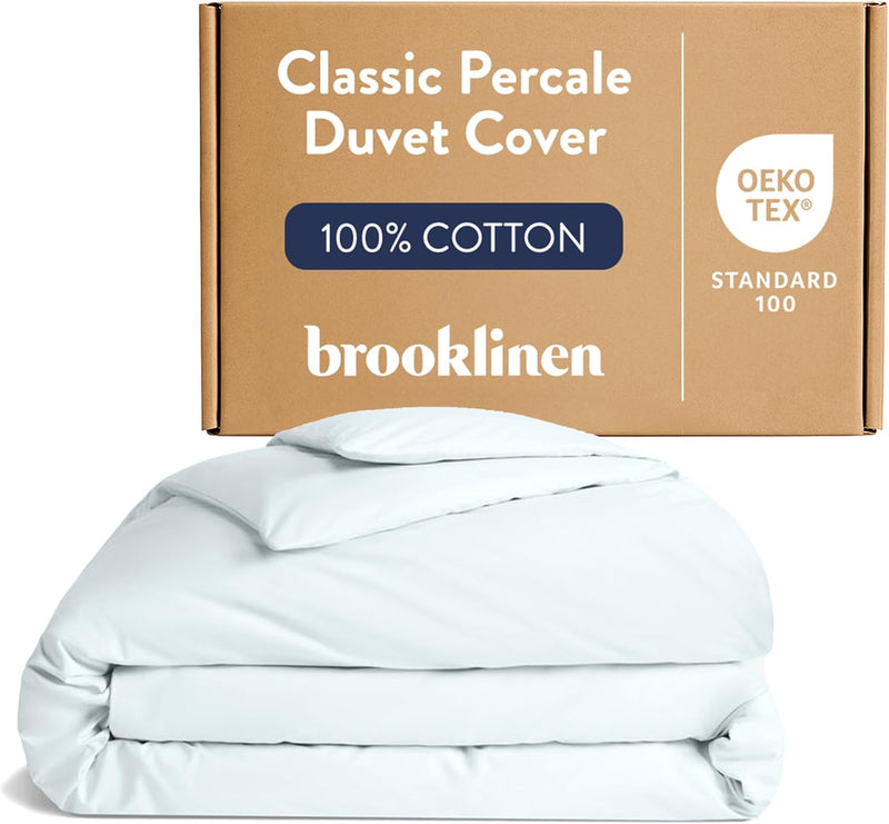 Brooklinen Luxury Percale Duvet Cover – 100% Cotton, Cool, Crisp, Extra-Long Corner Ties, Button Closure, Soft & Breathable – Machine Washable, Duvet Cover Full/Queen Bed Sizes (Cream)