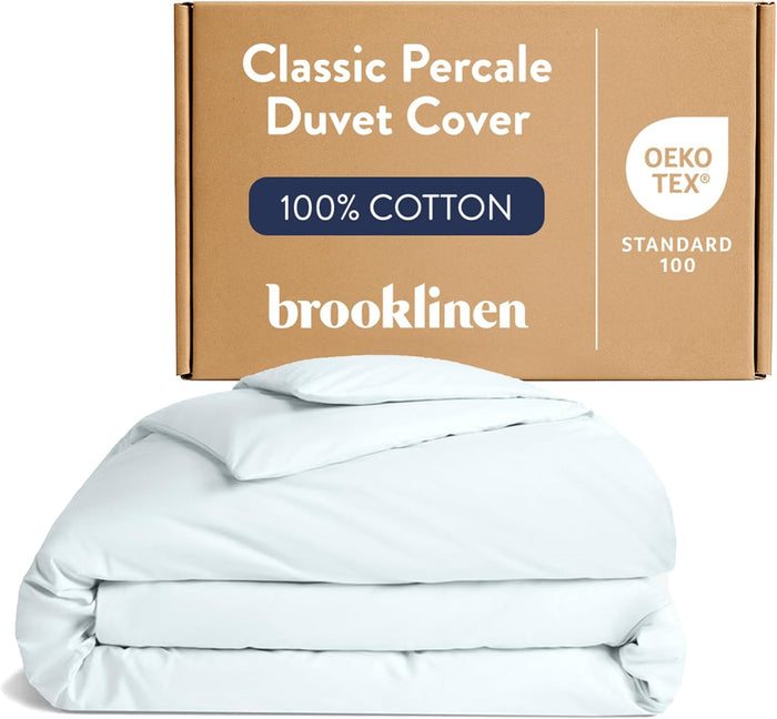 Brooklinen Luxury Percale Duvet Cover – 100% Cotton, Cool, Crisp, Extra-Long Corner Ties, Button Closure, Soft & Breathable – Machine Washable, Duvet Cover Full/Queen Bed Sizes (Cream)