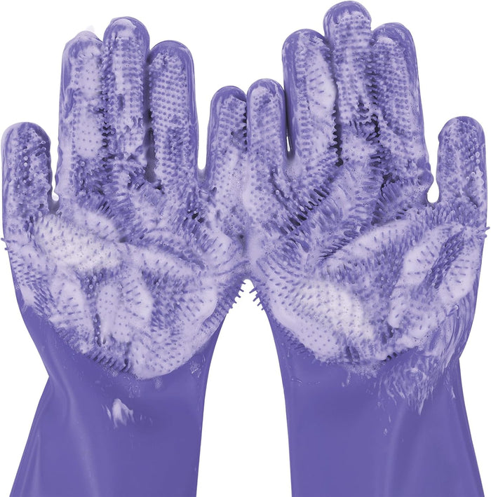 Pecute Pet Grooming Gloves - Heat Resistant Silicone Gloves with High-Density Teeth, Enhanced Five Finger Design for Bathing and Massaging Dogs and Cats, Blue