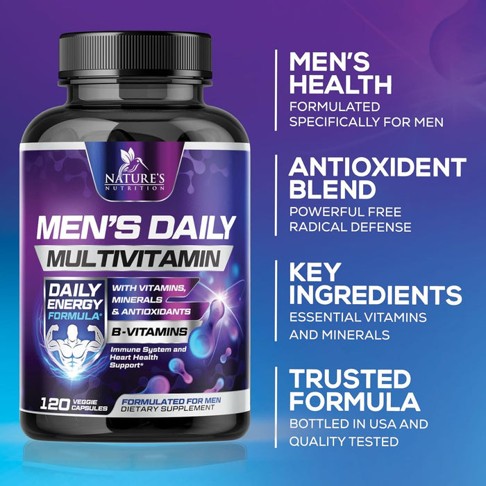 Multivitamin for Men - Vitamin A, C, D, E, Zinc, Calcium, Multivitamins for Immune Health Support, Vitamin B12, Men’s Daily Multivitamin Supplement Capsules, Non-GMO Mens Multi Vitamins - 120 Capsules
