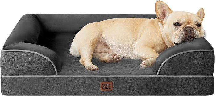 EHEYCIGA Orthopedic Dog Beds Large Sized Dog, Waterproof Memory Foam Pet Bed with Sides, Non-Slip Bottom Large Pet Bed with Washable Removable Cover, Grey
